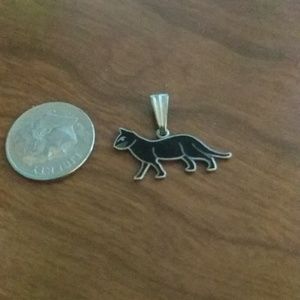 Wells Sterling Silver Black Onix Cat Pendant